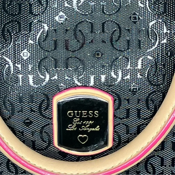 Guess Pratt Satchel Handbag Purse Rare Vintage Style Black and pink - Picture 2 of 12